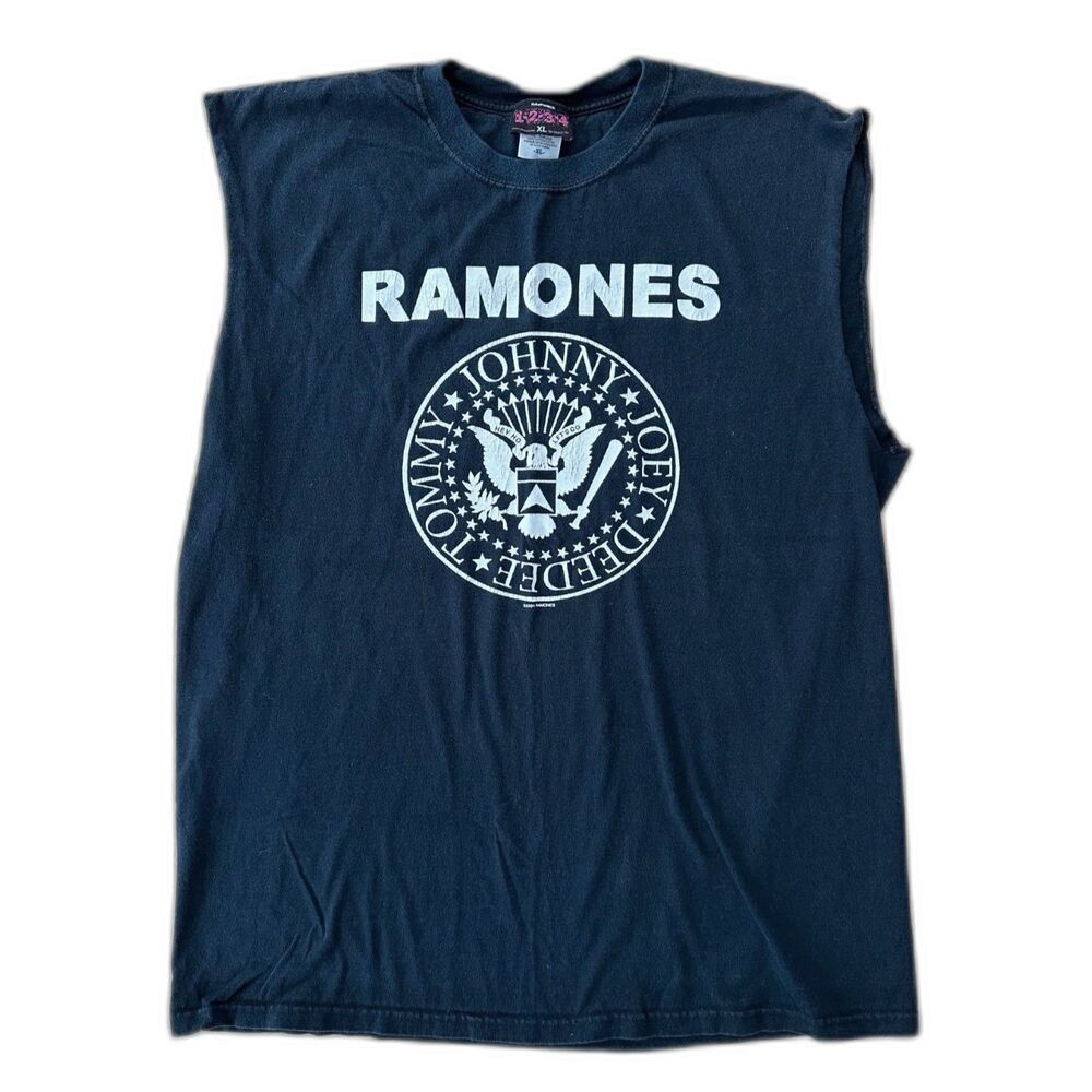 Vintage Y2K Ramones Presidential Seal Muscle Tee Graphic T Shirt size XL Black